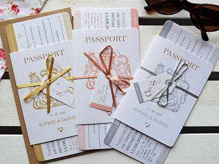 Standard Passport Invitations in some of the 63 colours available